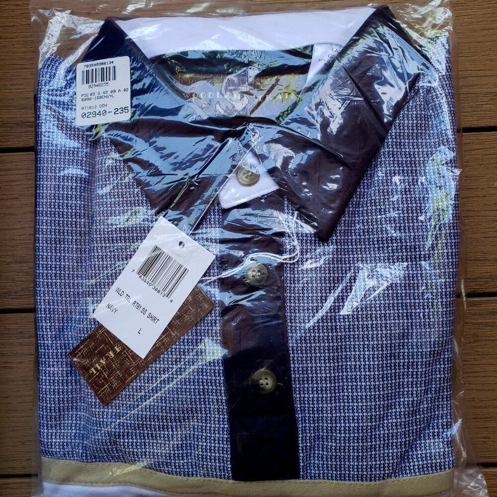 BNWT WOODLAND TRAIL Traveler polo in Navy - White - Tan (L) color block